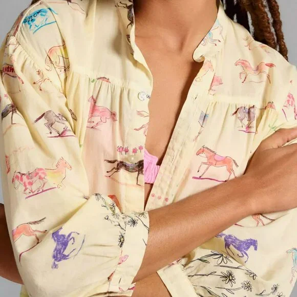 MOTHER The New To Town Horse Anthropologie  Turquoise Shirt Tunic  Dress - Picture 7 of 8